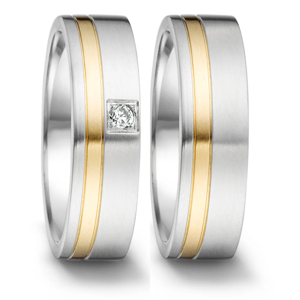 Anello del partner Acciaio inossidabile, Oro giallo 750/18 carati Diamante 0.04 ct, tw-si - Image 2