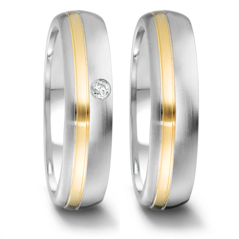 Anello del partner Acciaio inossidabile, Oro giallo 750/18 carati Diamante 0.04 ct, tw-si - Image 2
