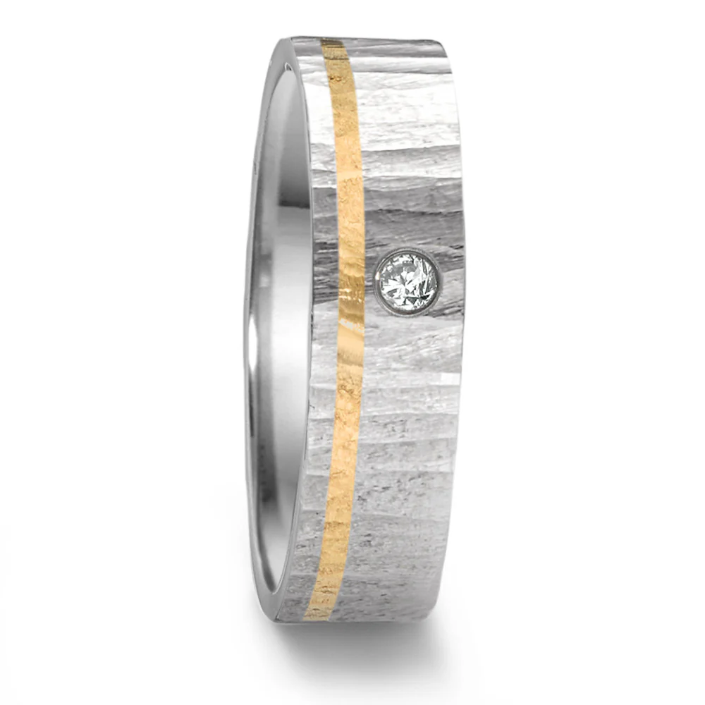 Anello del partner Acciaio inossidabile, Oro giallo 750/18 carati Diamante 0.04 ct, tw-si
