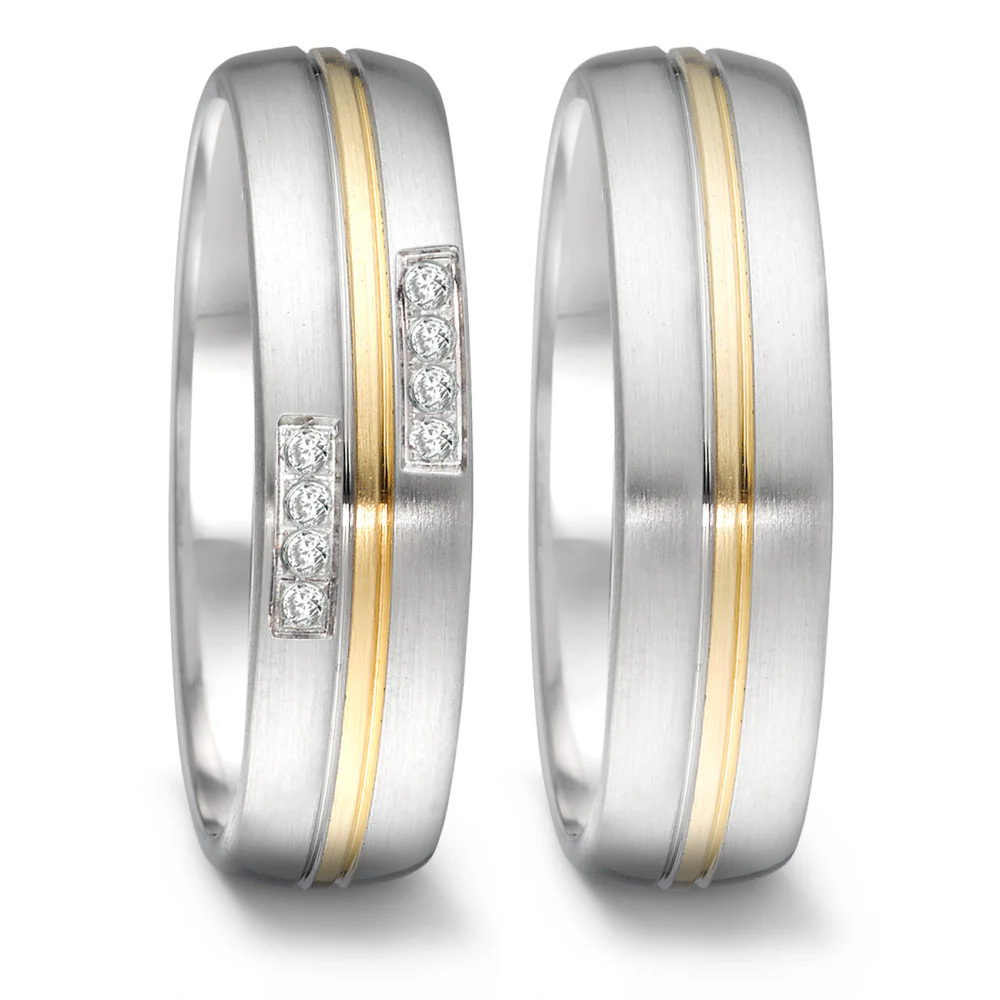 Anello del partner Acciaio inossidabile, Oro giallo 750/18 carati Diamante 0.064 ct, 8 pietra, tw-si - Image 2