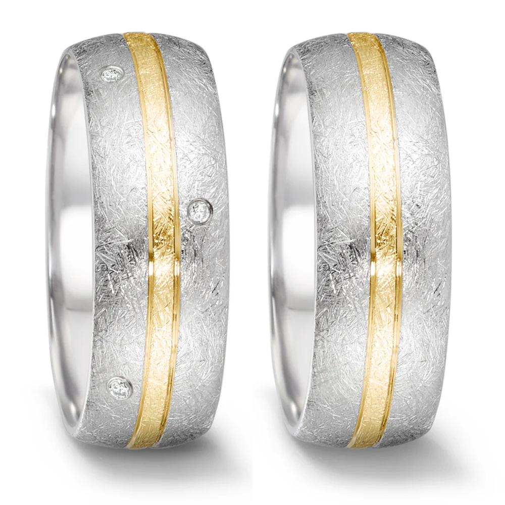 Anello del partner Acciaio inossidabile, Oro giallo 750/18 carati Diamante 0.064 ct, 8 pietra, tw-si - Image 2