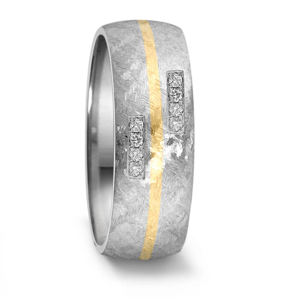 Anello del partner Acciaio inossidabile, Oro giallo 750/18 carati Diamante 0.064 ct, 8 pietra, tw-si