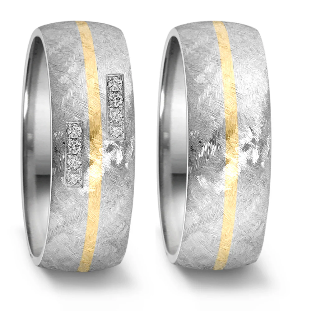 Anello del partner Acciaio inossidabile, Oro giallo 750/18 carati Diamante 0.064 ct, 8 pietra, tw-si - Image 2