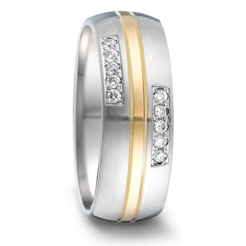 Anello del partner Acciaio inossidabile, Oro giallo 750/18 carati Diamante 0.12 ct, 10 pietra, tw-si