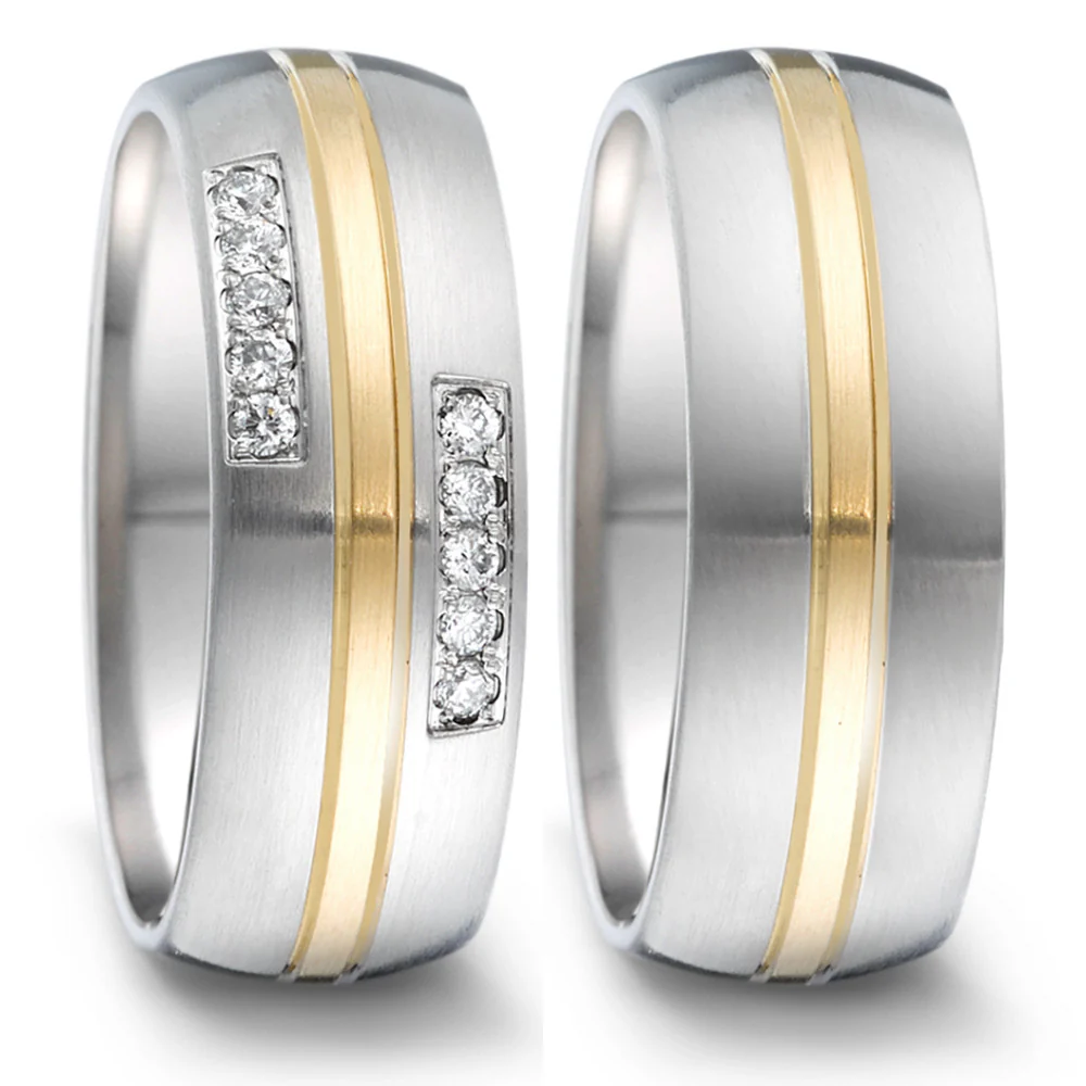 Anello del partner Acciaio inossidabile, Oro giallo 750/18 carati Diamante 0.12 ct, 10 pietra, tw-si - Image 2
