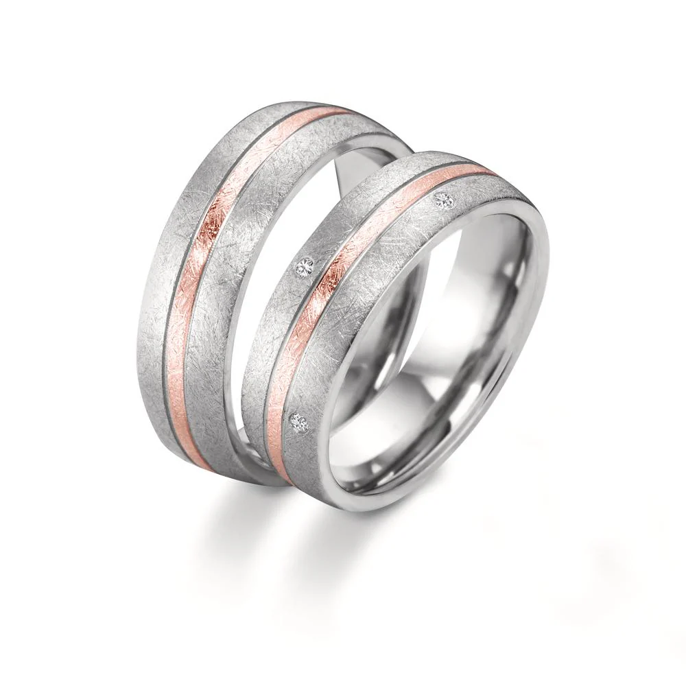 Anello del partner Acciaio inossidabile, Oro rosa 750/18 carati Diamante 0.064 ct, 8 pietra, tw-si - Image 2