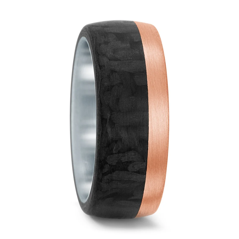 Anello del partner Acciaio inossidabile, Oro rosa 750/18 carati, Carbonio