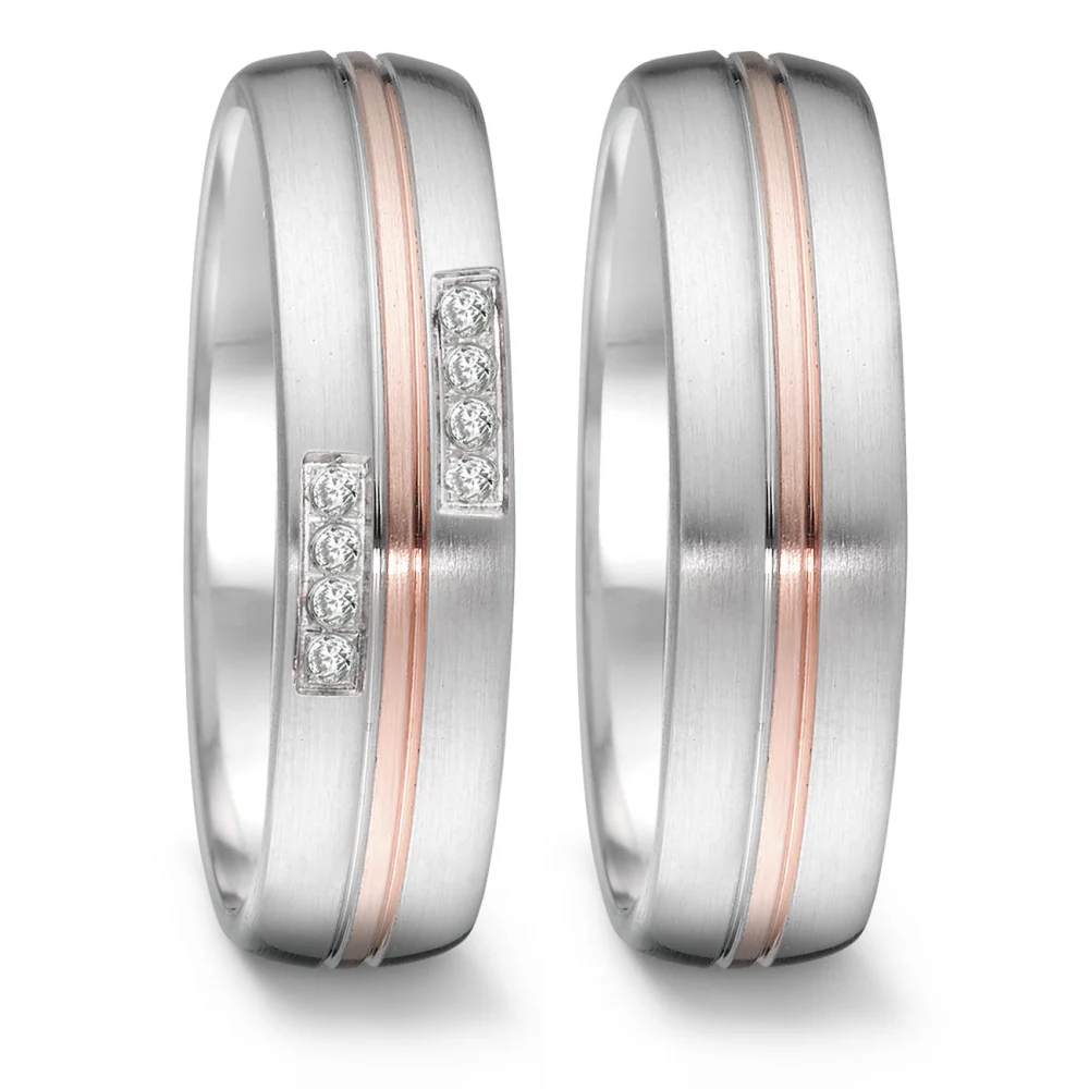 Anello del partner Acciaio inossidabile, Oro rosa 750/18 carati Diamante 0.064 ct, 8 pietra, tw-si - Image 2