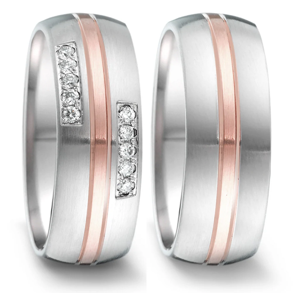 Anello del partner Acciaio inossidabile, Oro rosa 750/18 carati Diamante 0.12 ct, 10 pietra, tw-si - Image 2