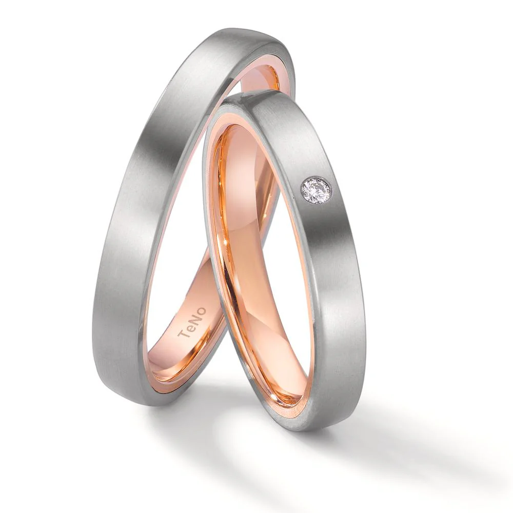 Anello del partner Acciaio inossidabile, Oro rosso 585/14 kt - Image 3