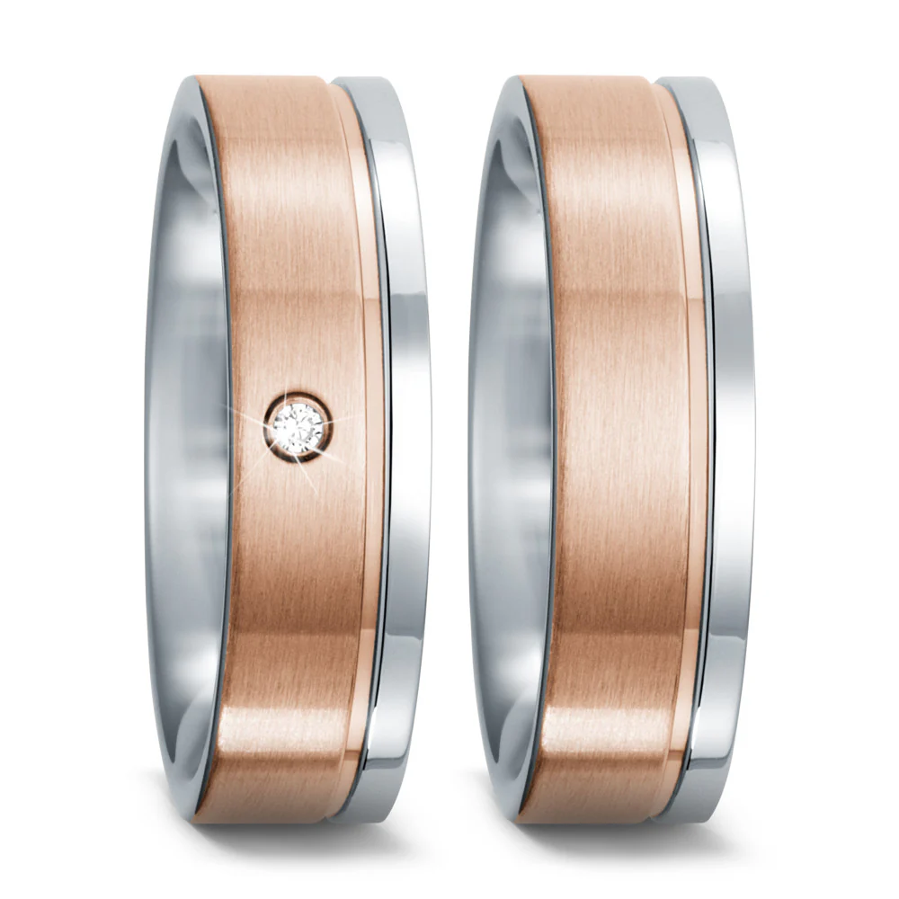 Anello del partner Acciaio inossidabile Zirconia rosa rivestito in PVD - Image 2