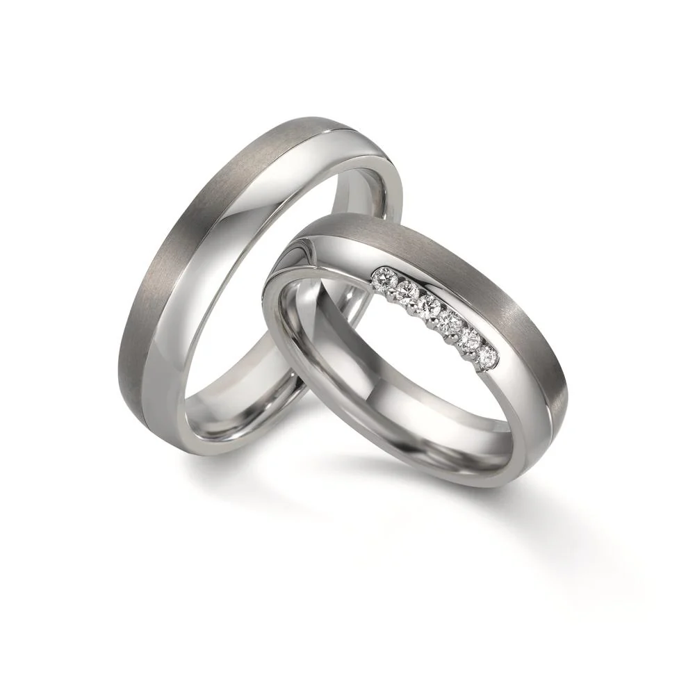 Anello del partner Acciaio inossidabile, Titanio Diamante 0.09 ct, 5 pietra, w-si - Image 3