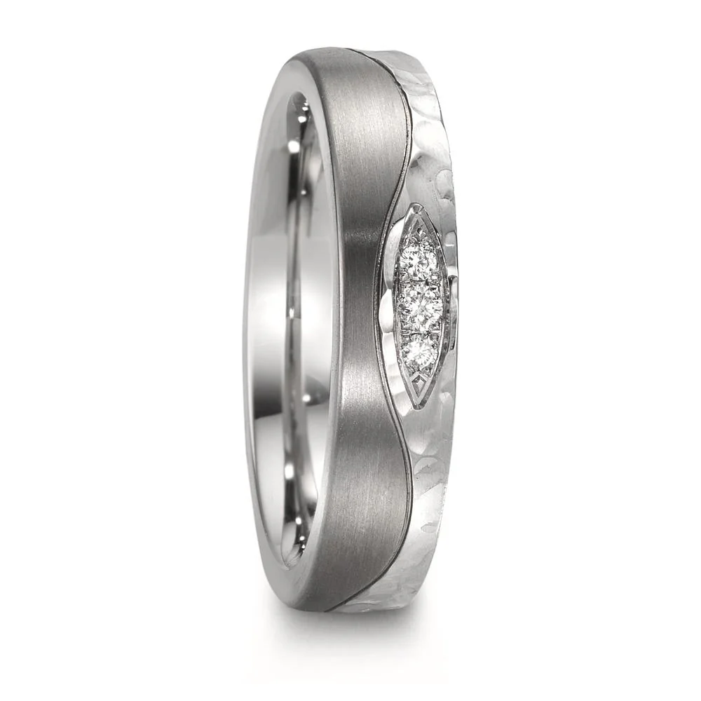 Anello del partner Acciaio inossidabile, Titanio Diamante 0.045 ct, 3 pietra, w-si