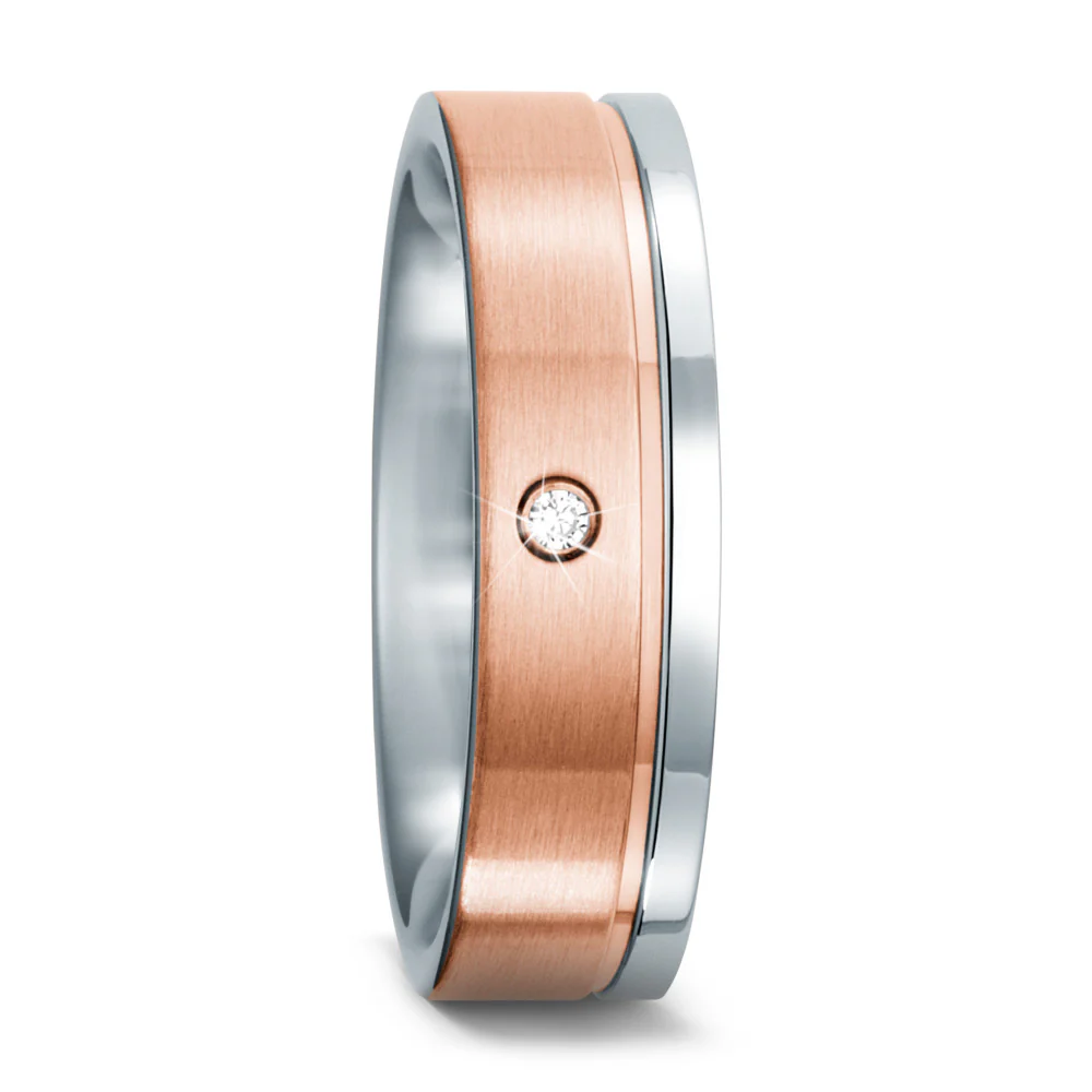 Anello del partner Acciaio inossidabile Zirconia rosa rivestito in PVD