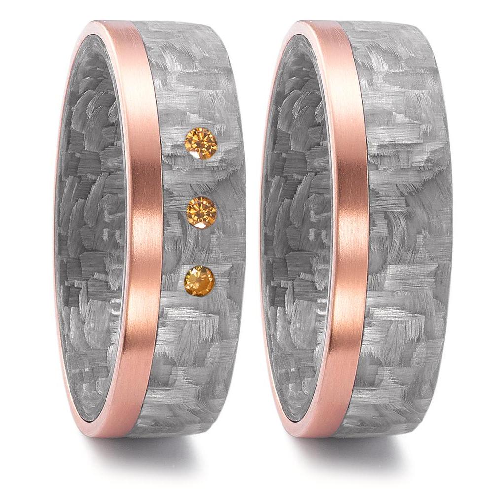 Anello del partner Carbonio, Oro rosso 750/18 carati Diamante cognac, 0.06 ct, 3 pietra - Image 2