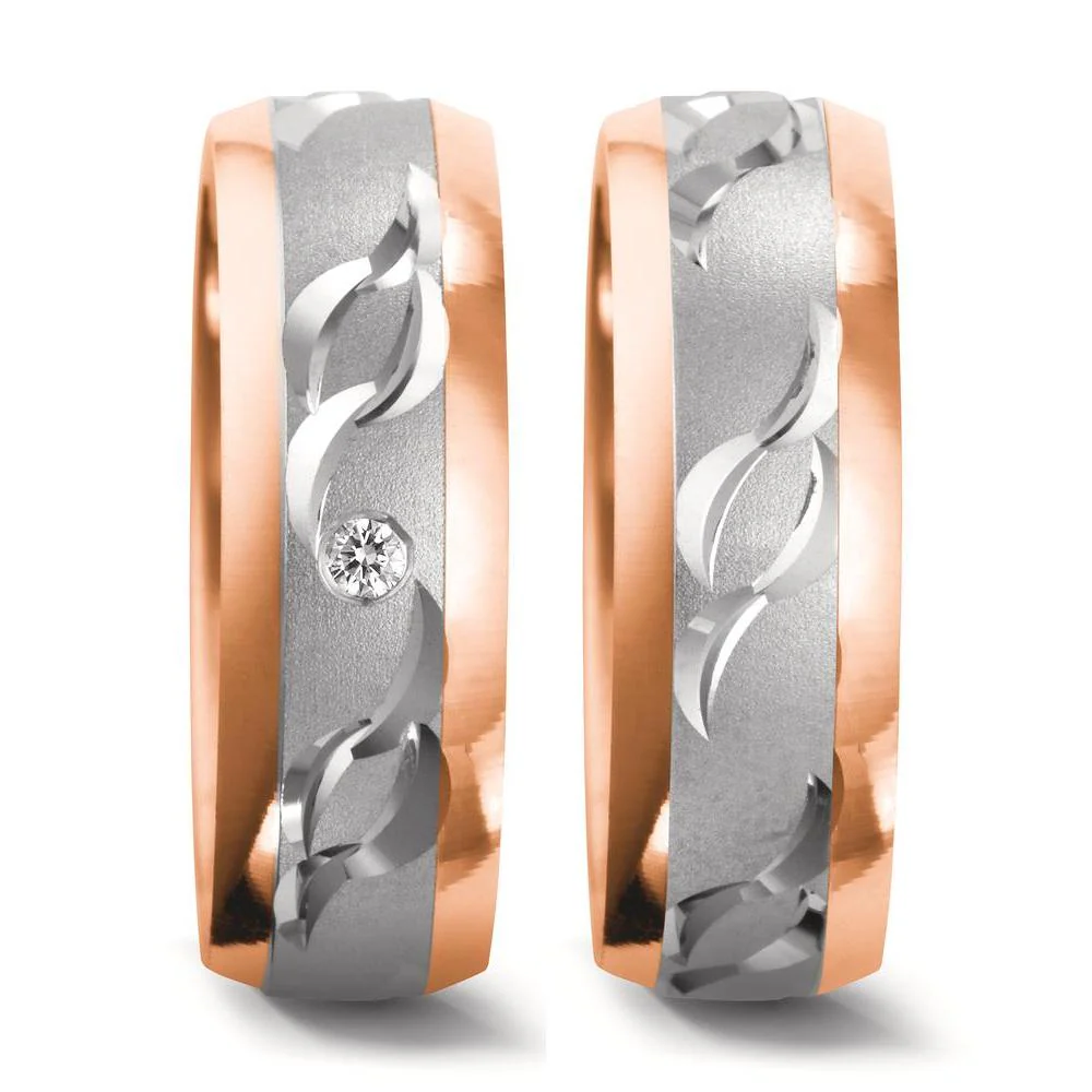 Anello del partner Oro bianco 750/18 carati, Oro rosso 750/18 carati Diamante 0.02 ct, w-si - Image 3