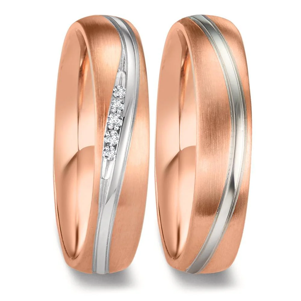 Anello del partner Oro bianco 750/18 carati, Oro rosso 750/18 carati Diamante 0.036 ct, 5 pietra, w-si - Image 2