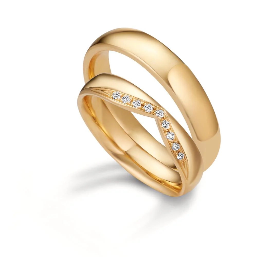 Anello del partner Oro giallo 750/18 carati Diamante 0.045 ct, 9 pietra, tw-vsi - Image 3