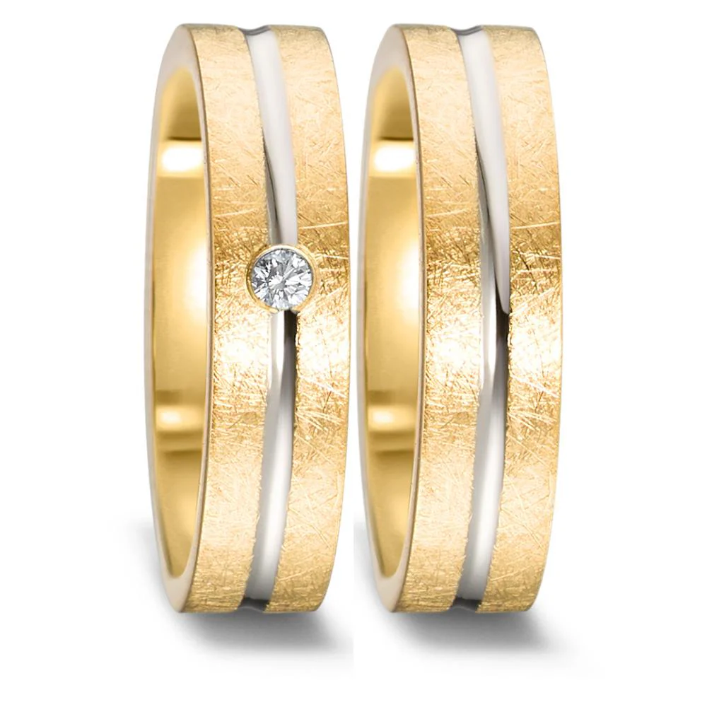 Anello del partner Oro giallo 750/18 carati, Oro bianco 750/18 carati Diamante 0.03 ct, w-si - Image 2