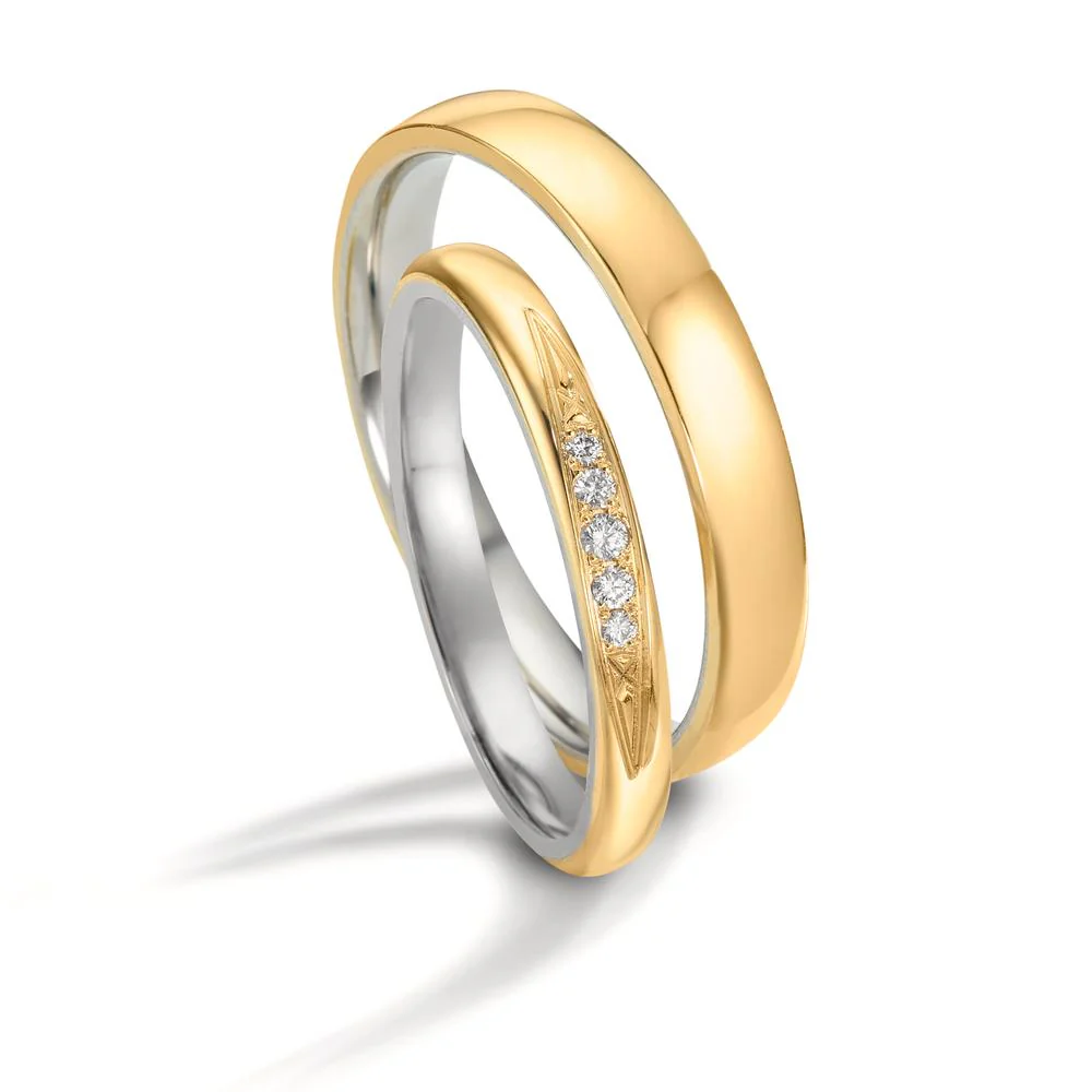 Anello del partner Oro giallo 750/18 carati, Platino 950 Diamante 0.051 ct, 5 pietra, w-si - Image 3