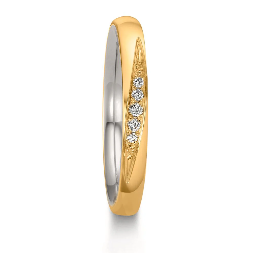 Anello del partner Oro giallo 750/18 carati, Platino 950 Diamante 0.051 ct, 5 pietra, w-si