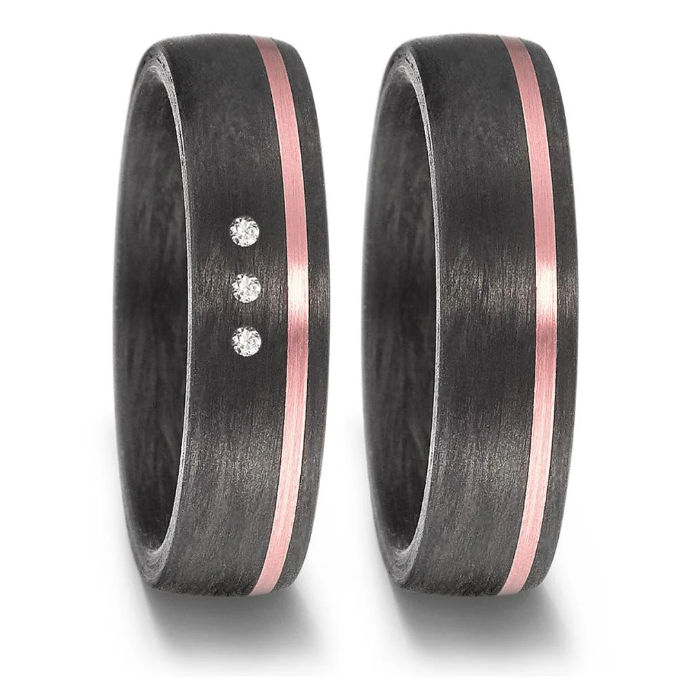 Anello del partner Oro rosa 585/14 kt, Carbonio Diamante 0.03 ct, 3 pietra, w-si - Image 2