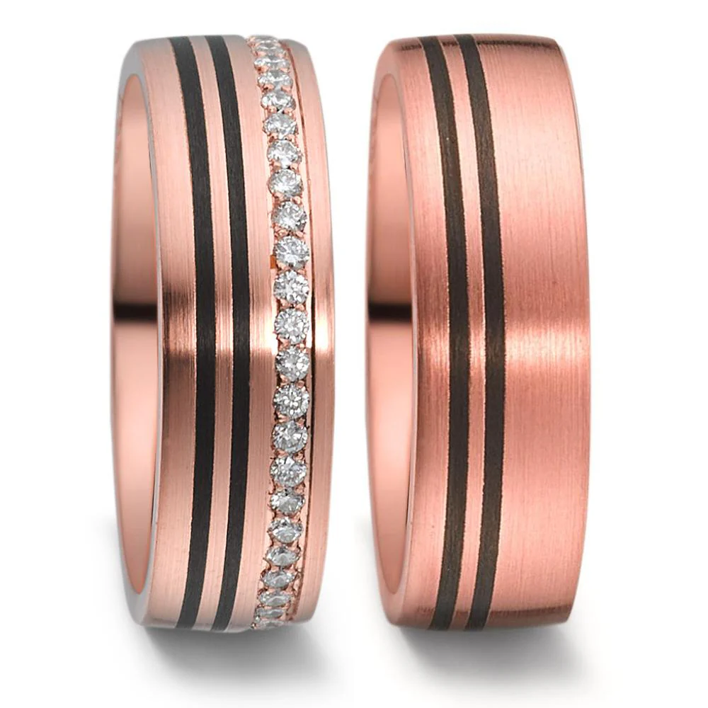 Anello del partner Oro rosso 585/14 kt, Carbonio - Image 2