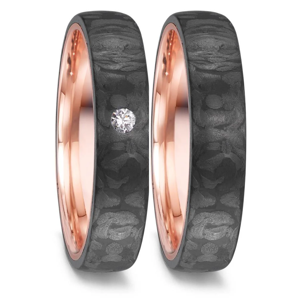 Anello del partner Oro rosso 585/14 kt, Carbonio - Image 2
