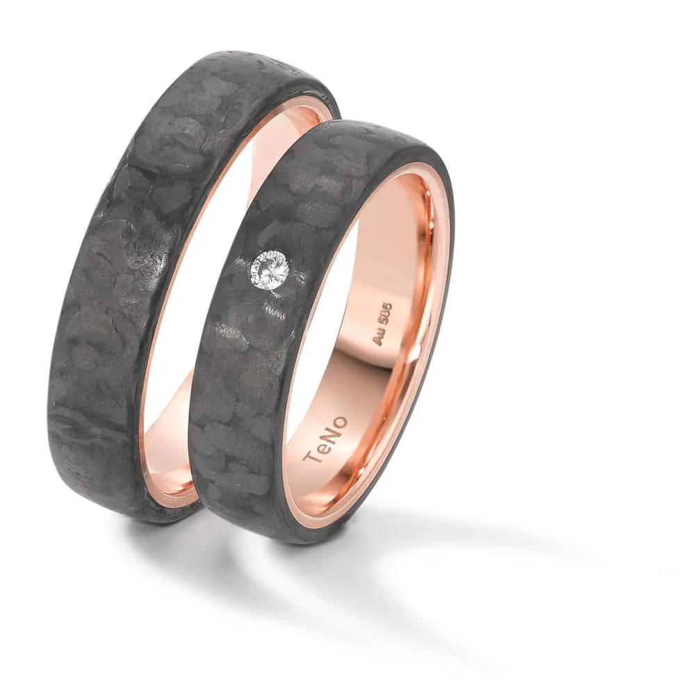 Anello del partner Oro rosso 585/14 kt, Carbonio - Image 3