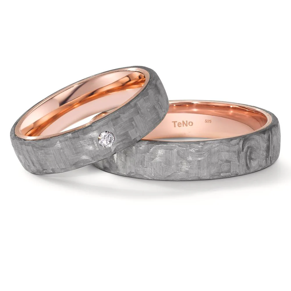 Anello del partner Oro rosso 585/14 kt, Carbonio - Image 3