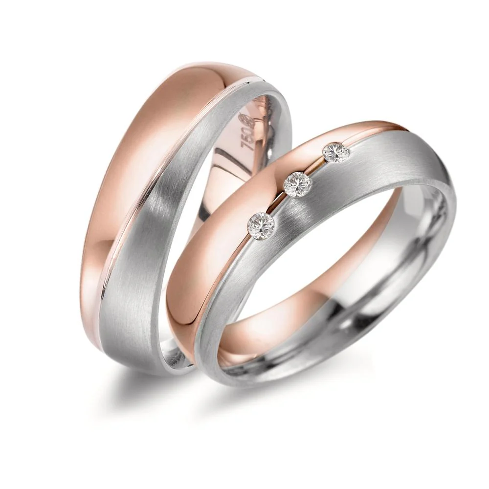 Anello del partner Oro rosso 750/18 carati, Oro bianco 750/18 carati Diamante 0.045 ct, 3 pietra, tw-vsi - Image 3