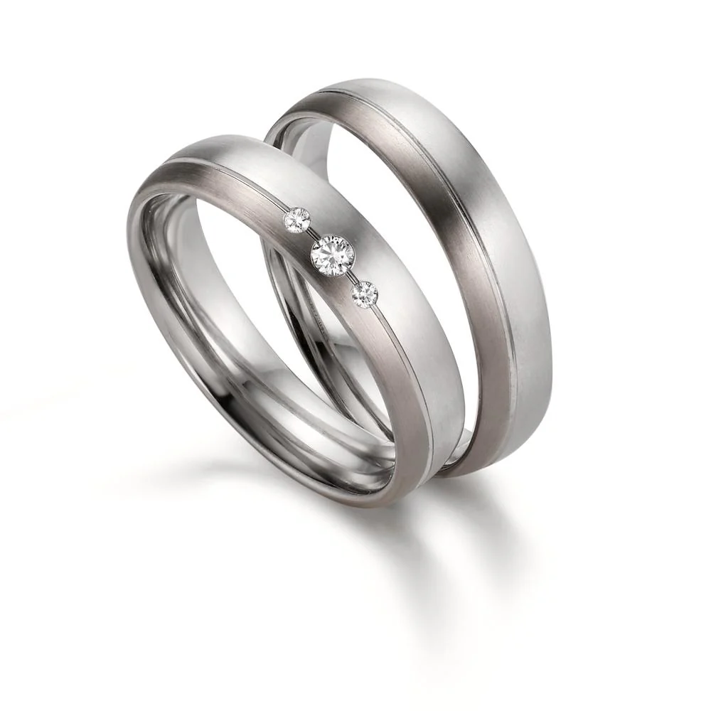 Anello del partner Platino 950, Oro grigio 750/18 kt Diamante 0.06 ct, 3 pietra, tw-if - Image 2