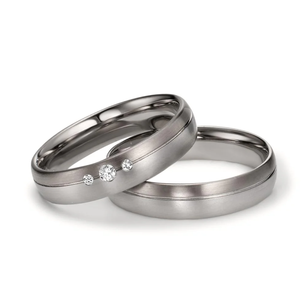 Anello del partner Platino 950, Oro grigio 750/18 kt Diamante 0.06 ct, 3 pietra, tw-if - Image 3