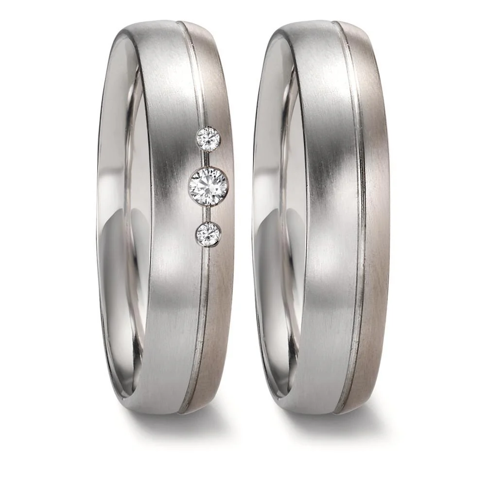 Anello del partner Platino 950, Oro grigio 750/18 kt Diamante 0.06 ct, 3 pietra, tw-if - Image 4