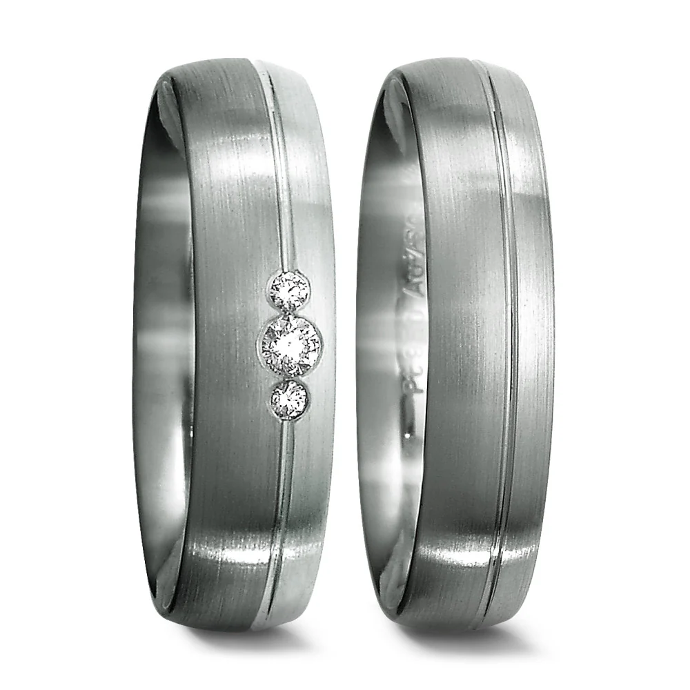 Anello del partner Platino 950, Oro grigio 750/18 kt Diamante 0.06 ct, 3 pietra, tw-if - Image 5