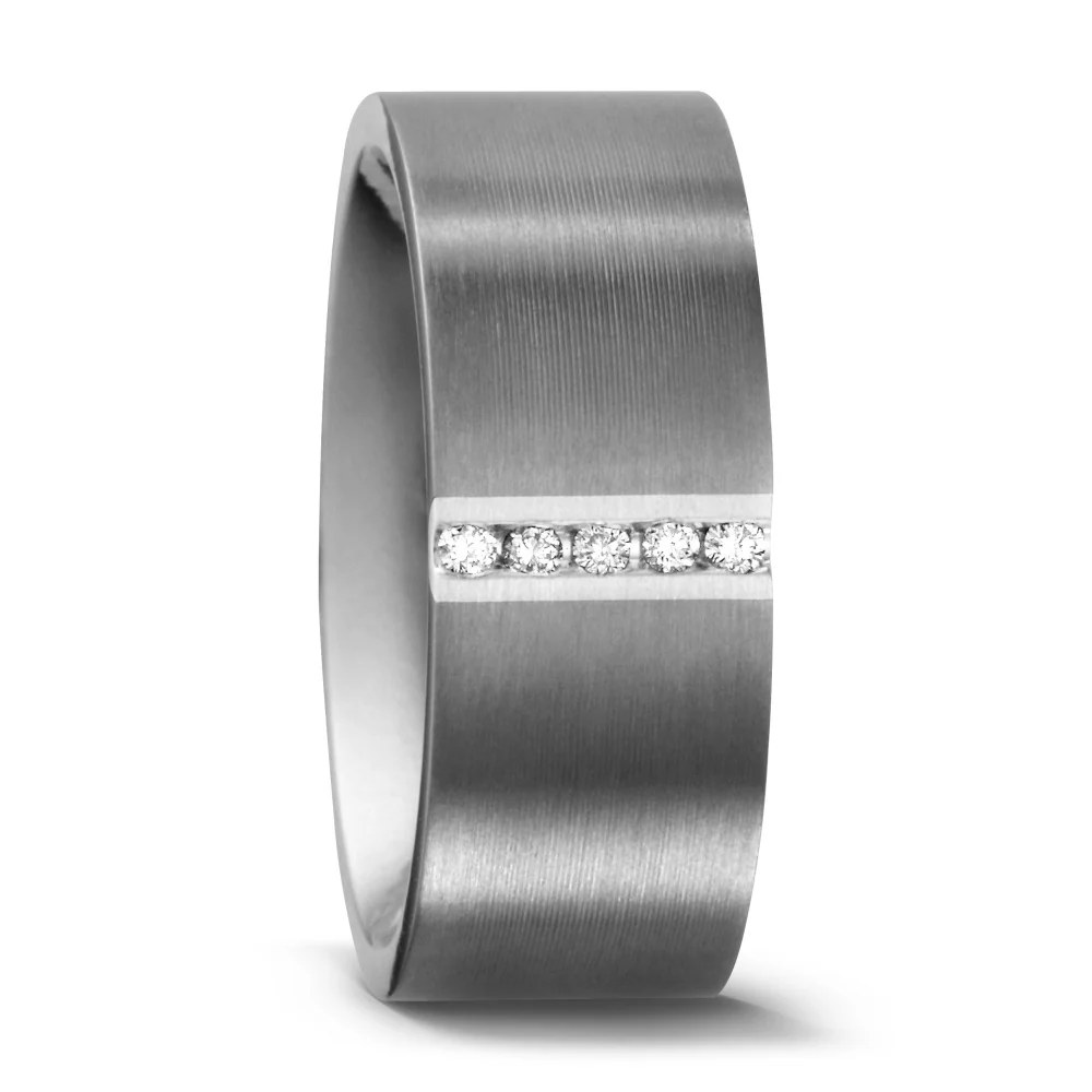 Anello del partner Titanio, Argento Diamante 0.05 ct, 5 pietra, w-si