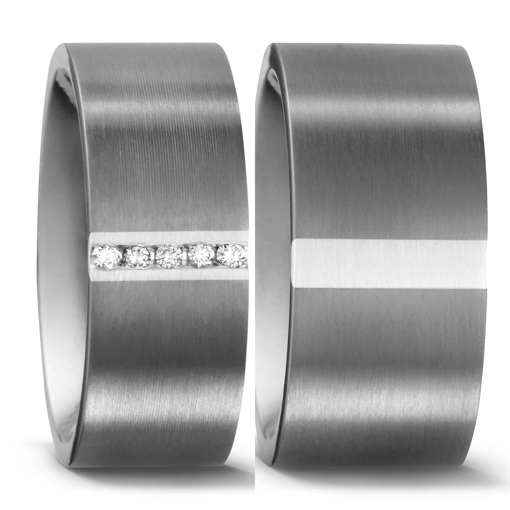 Anello del partner Titanio, Argento Diamante 0.05 ct, 5 pietra, w-si - Image 2