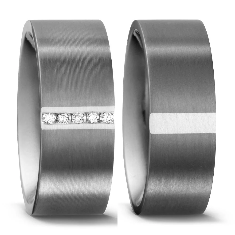 Anello del partner Titanio, Argento Diamante 0.05 ct, 5 pietra, w-si - Image 3