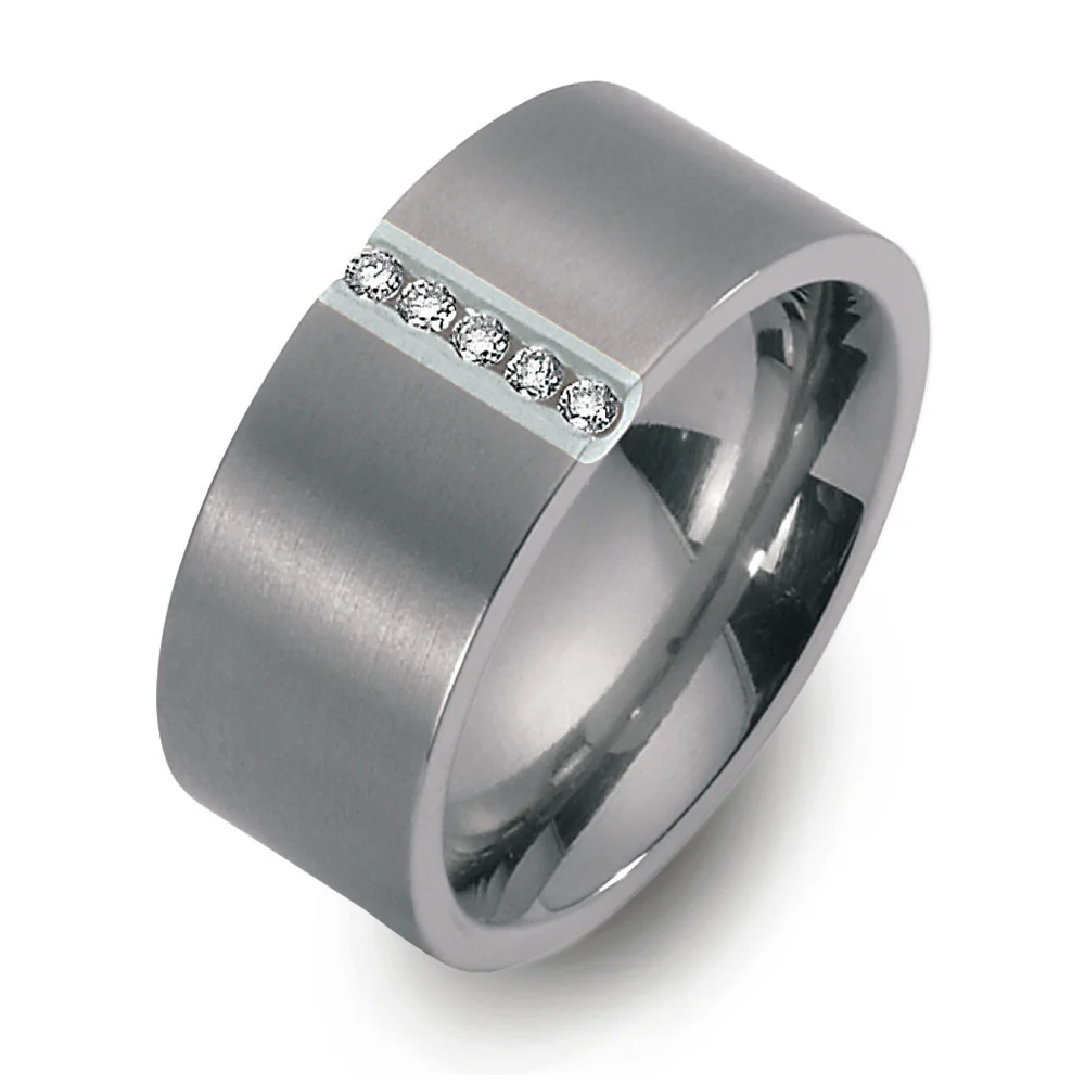 Anello del partner Titanio, Argento Diamante 0.05 ct, 5 pietra, w-si - Image 4