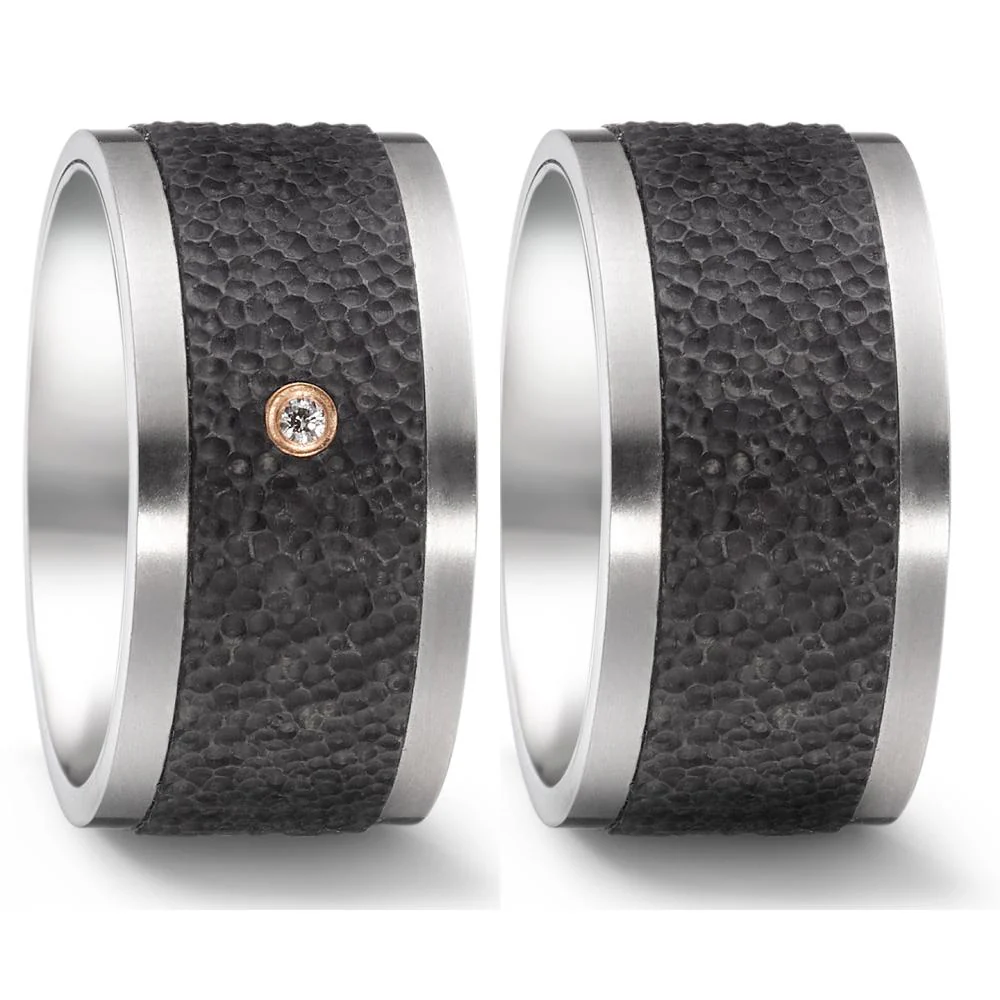 Anello del partner Titanio, Carbonio, Oro rosso 750/18 carati Diamante 0.02 ct, w-si - Image 2