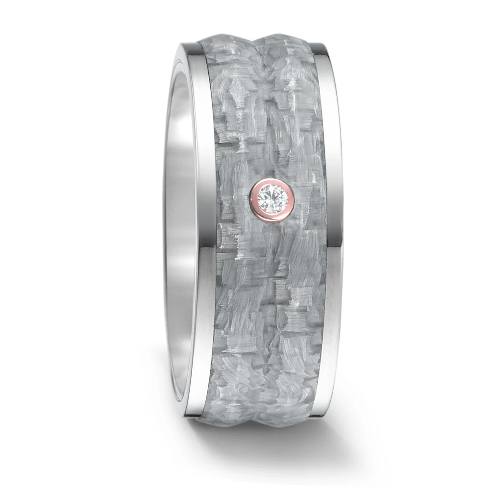 Anello del partner Titanio, Carbonio, Oro rosso 750/18 carati Diamante 0.02 ct, w-si