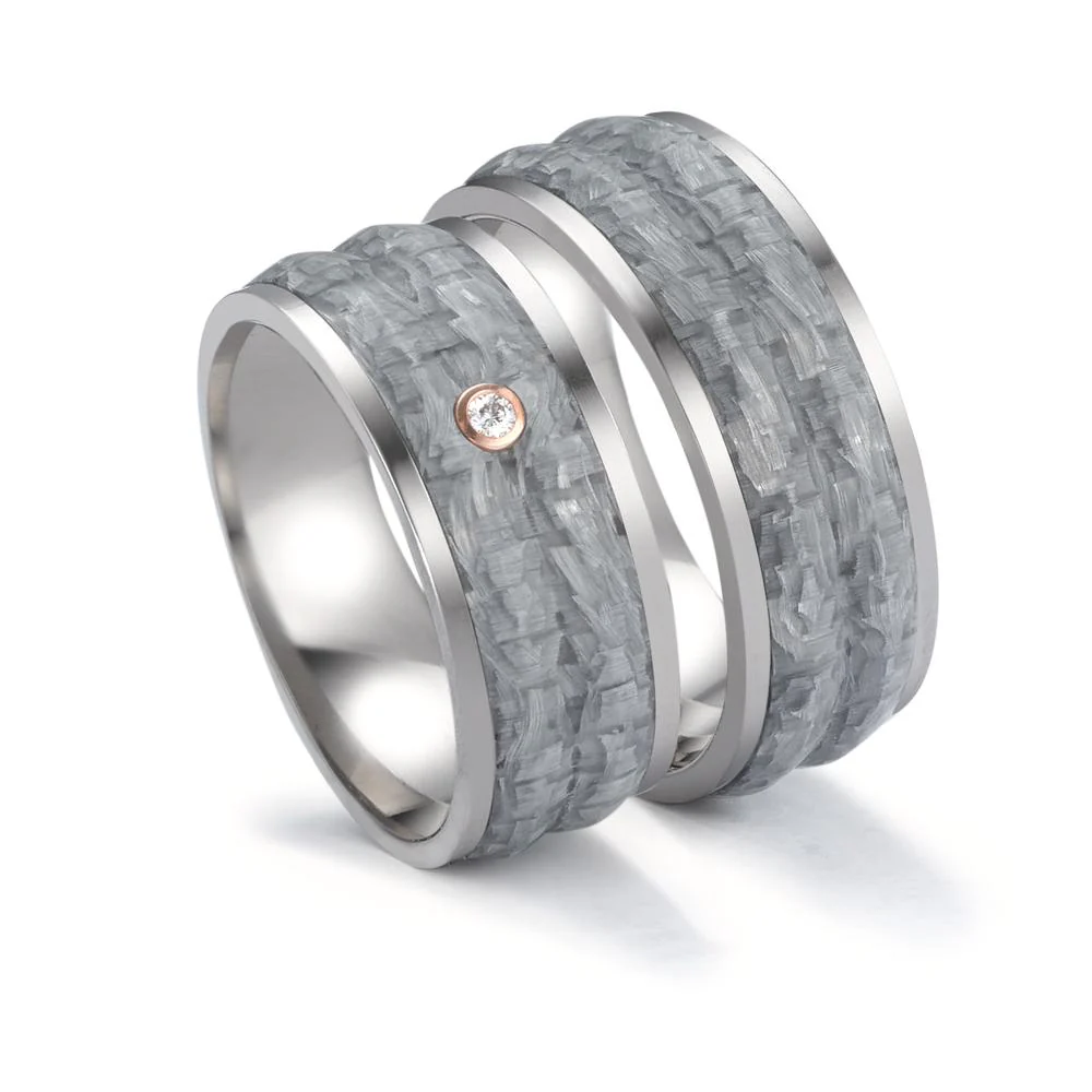 Anello del partner Titanio, Carbonio, Oro rosso 750/18 carati Diamante 0.02 ct, w-si - Image 3