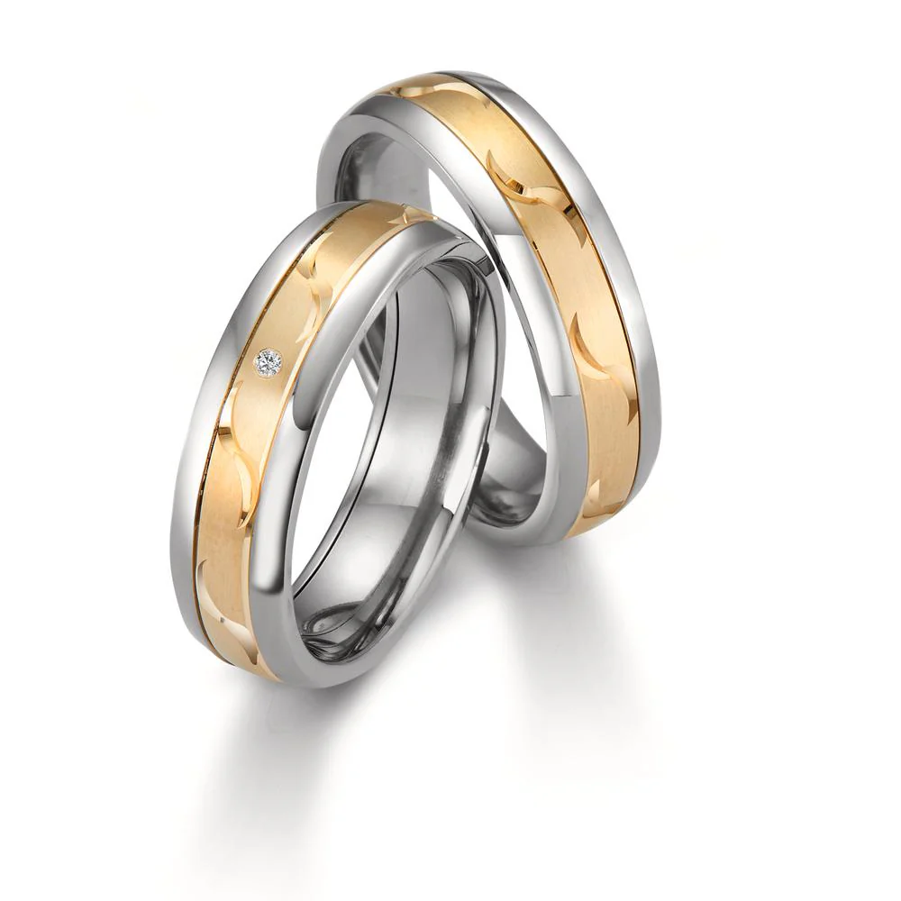Anello del partner Titanio, Oro giallo 585/14 kt Diamante 0.01 ct, w-pi1 - Image 3