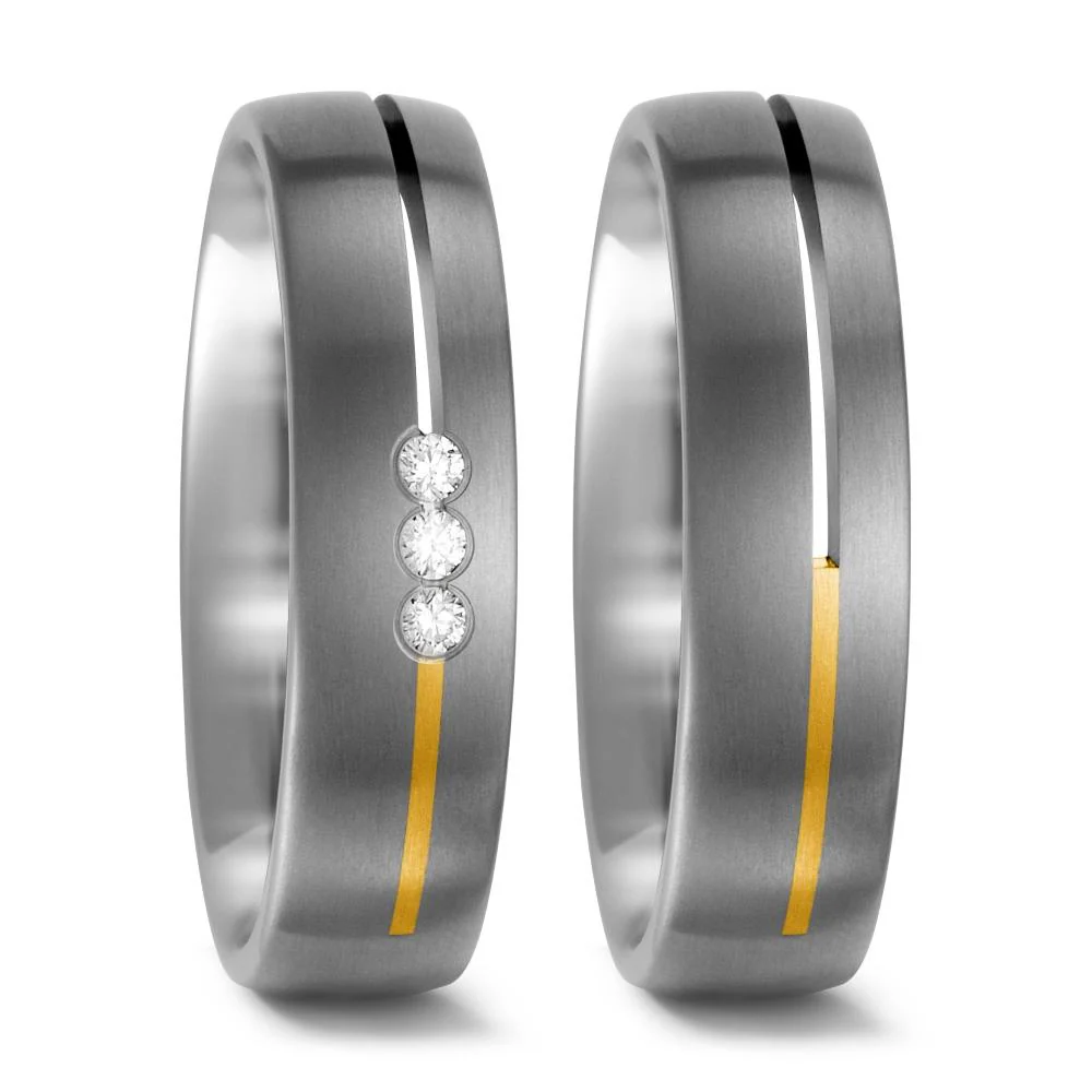 Anello del partner Titanio, Oro giallo 750/18 carati Diamante bianco, 0.06 ct, 3 pietra, w-si - Image 2