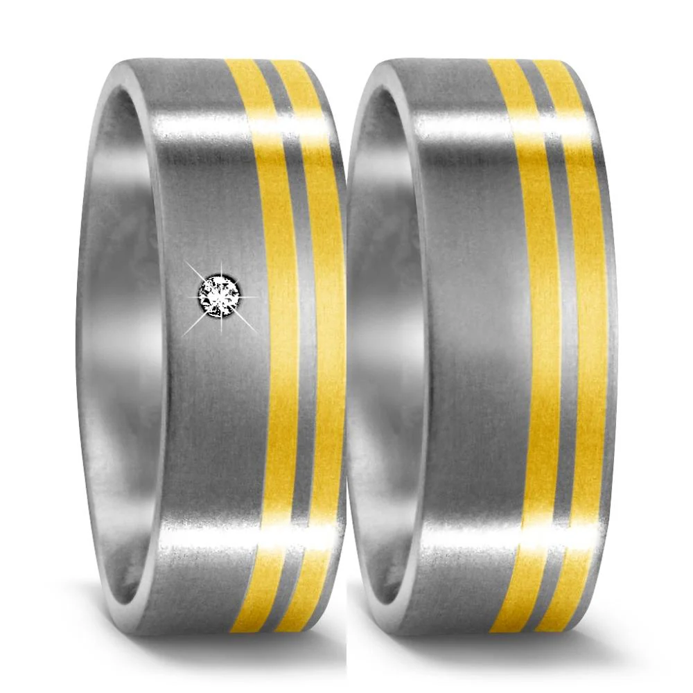 Anello del partner Titanio, Oro giallo 750/18 carati Diamante 0.01 ct, w-si - Image 2