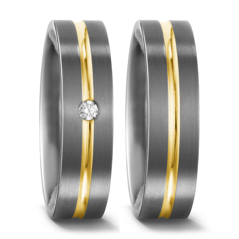 Anello del partner Titanio, Oro giallo 750/18 carati Diamante 0.03 ct, w-si - Image 2