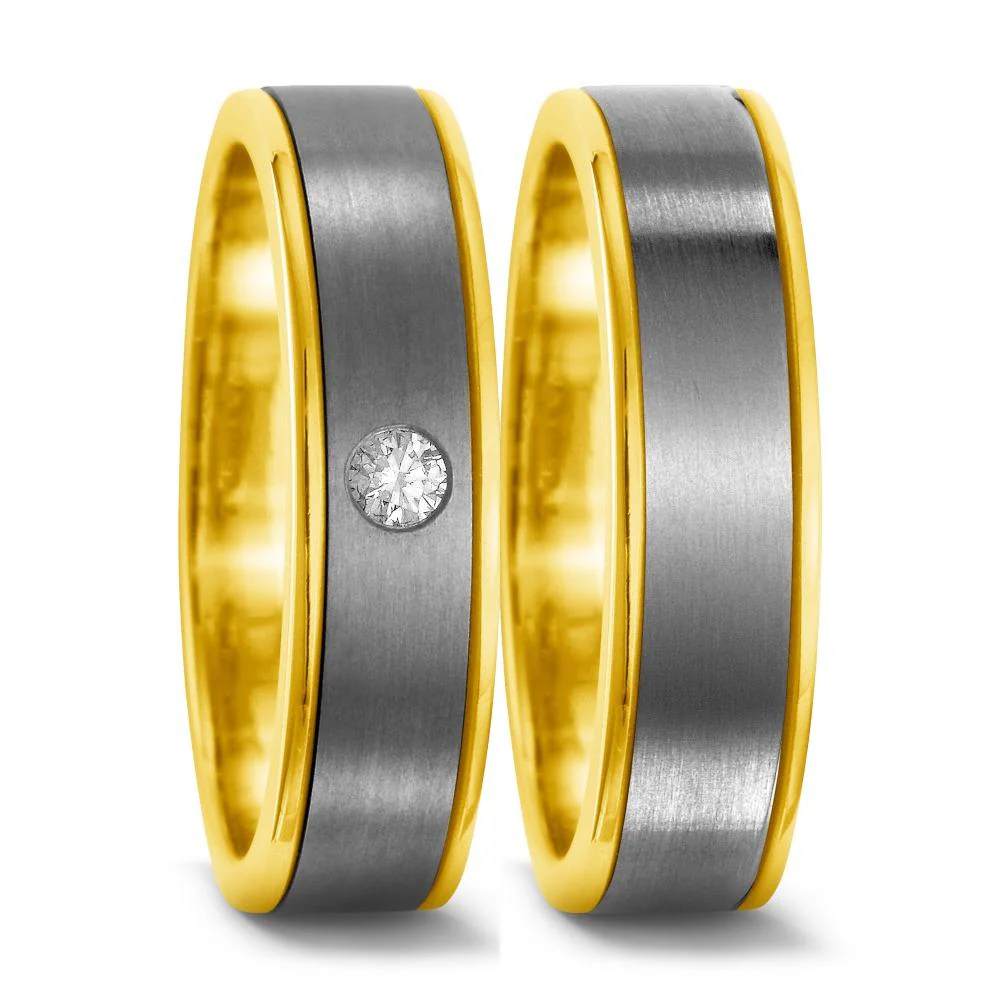 Anello del partner Titanio, Oro giallo 750/18 carati Diamante 0.05 ct, w-si - Image 2