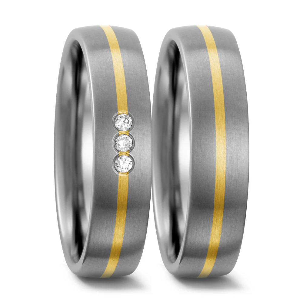 Anello del partner Titanio, Oro giallo 750/18 carati Diamante 0.06 ct, w-si - Image 2