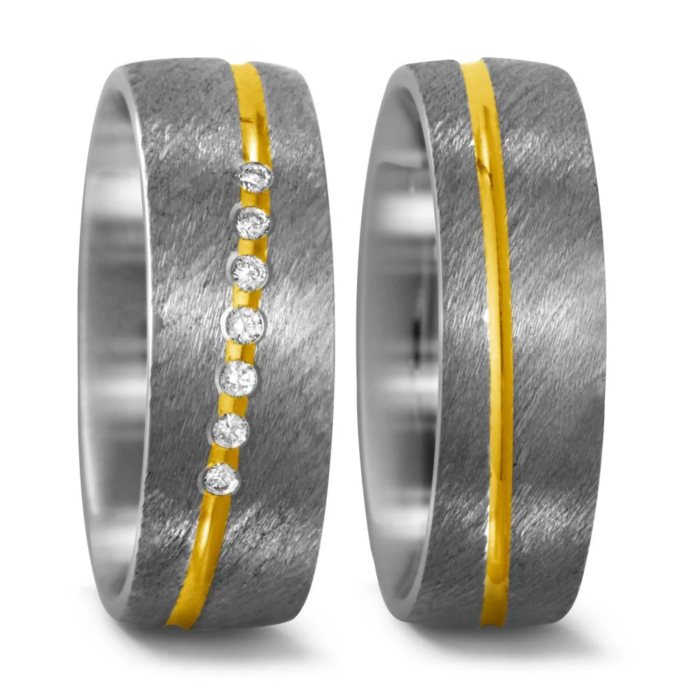 Anello del partner Titanio, Oro giallo 750/18 carati Diamante 0.07 ct, 7 pietra, w-si - Image 2