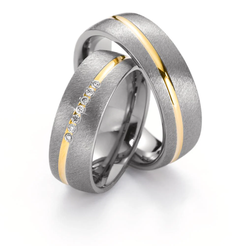 Anello del partner Titanio, Oro giallo 750/18 carati Diamante 0.07 ct, 7 pietra, w-si - Image 3